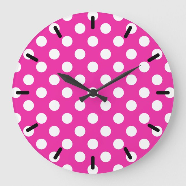 Grande Horloge Ronde Pois blancs sur fuchsia (Recto)