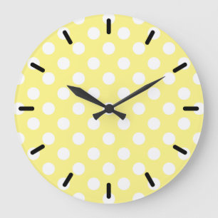 Grande Horloge Ronde Pois blancs sur jaune citron