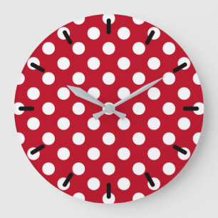 Grande Horloge Ronde Pois blancs sur rouge