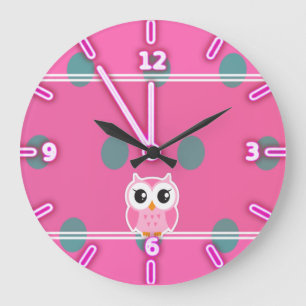 Grande Horloge Ronde Pois cool tendance avec chouette