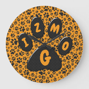 Grande Horloge Ronde Pois de chien noir et blanc Pointe Polka sur dahli