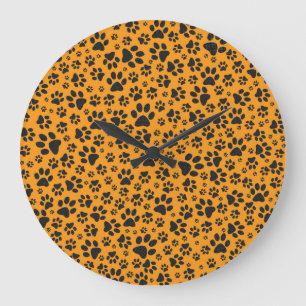 Grande Horloge Ronde Pois de chien noir et blanc Pointe Polka sur dahli