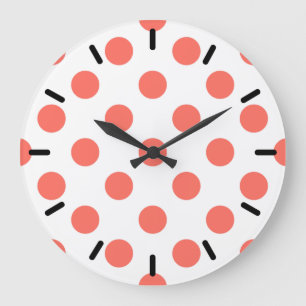 Grande Horloge Ronde Pois de corail vivant sur blanc