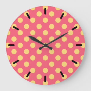 Grande Horloge Ronde Pois jaunes sur corail