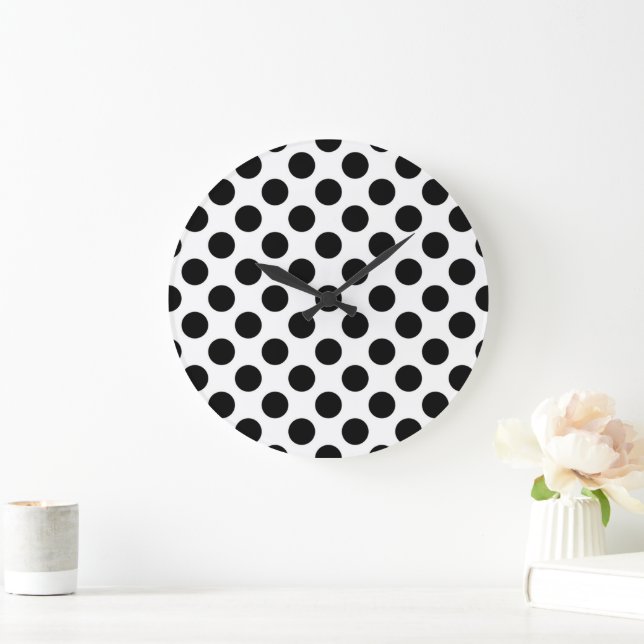 Grande Horloge Ronde Pois, Motif Polka Dot, noir et blanc (Maison)