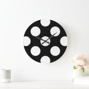 Grande Horloge Ronde Pois noirs et blancs, Motif Polka