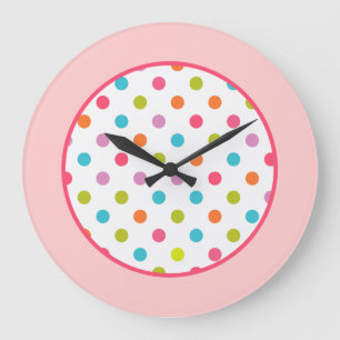 Grande Horloge Ronde Pois rose fille