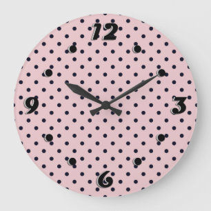 Grande Horloge Ronde Pois rose noir