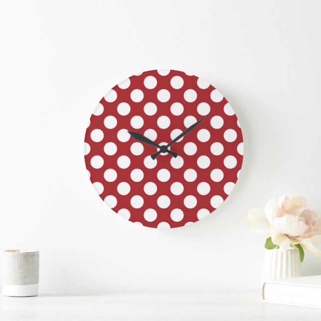 Grande Horloge Ronde Pois rouges, Motif à points polka, points, pointil (Maison)