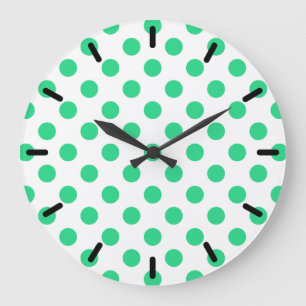 Grande Horloge Ronde Pois vert et blanc