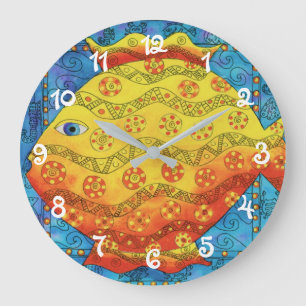 Grande Horloge Ronde Poisson à motifs