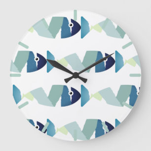 Grande Horloge Ronde Poisson bleu de natation Abstraite