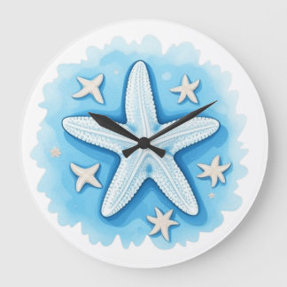 Grande Horloge Ronde Poisson étoilé en bleu