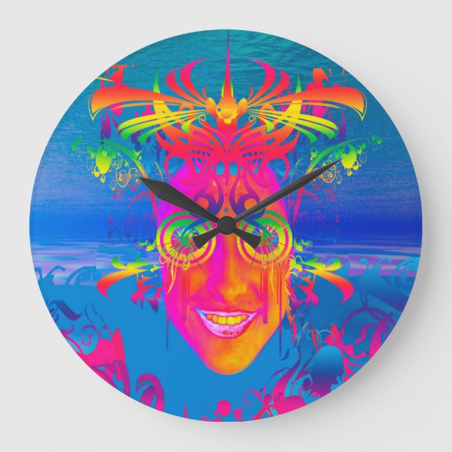 Grande Horloge Ronde Poisson psychédélique (Recto)