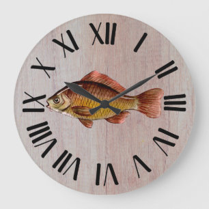 Grande Horloge Ronde Poisson Rustique En Bois
