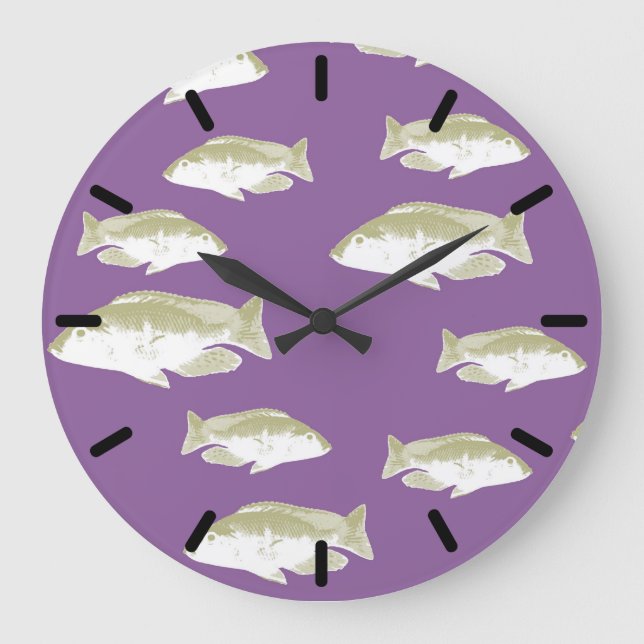 Grande Horloge Ronde Poisson sur violet (Recto)