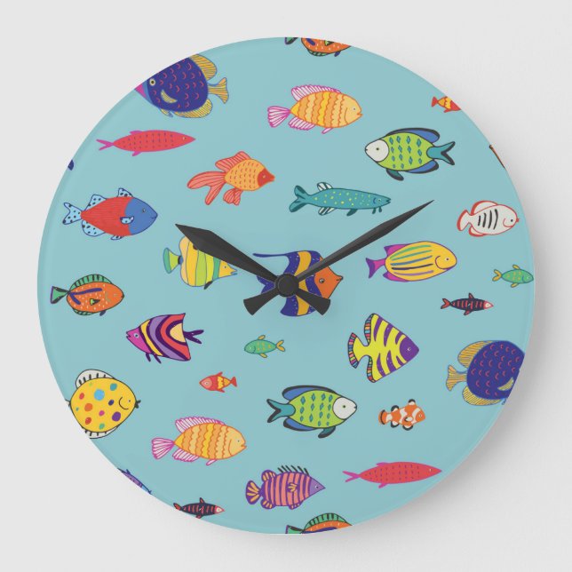 Grande Horloge Ronde Poisson tropical, motif vintage (Recto)