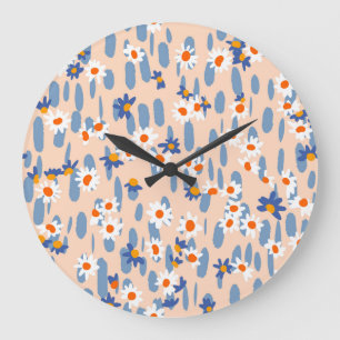 Grande Horloge Ronde Poissons botaniques : Motif Vintage sans couture.