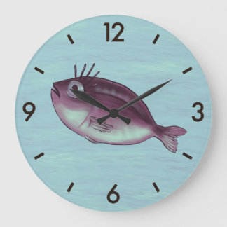 Grande Horloge Ronde Poissons drôles avec l'art numérique de fantaisie