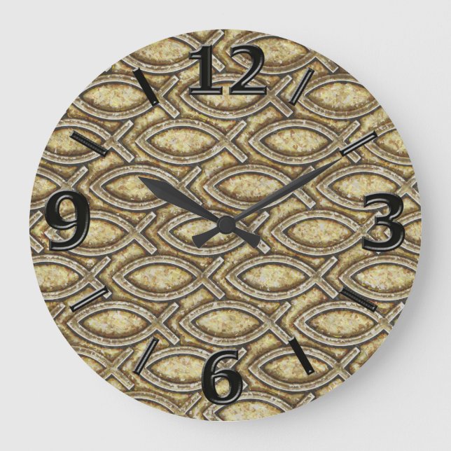 GRANDE HORLOGE RONDE POISSONS FOSSILISÉS DE JÉSUS (Recto)