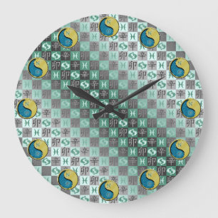 Grande Horloge Ronde Poissons & Lapin Métal