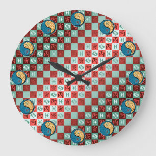 Grande Horloge Ronde Poissons & Tigre de Feu
