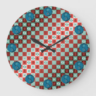 Grande Horloge Ronde Poissons & Tigre d'eau