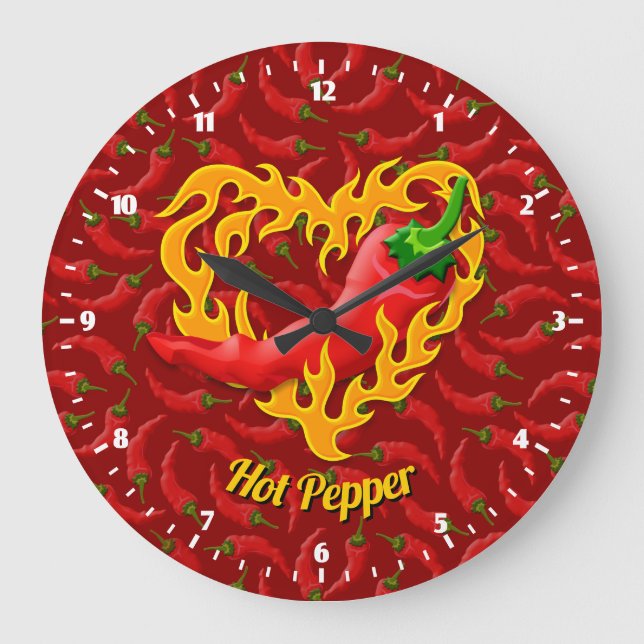 Grande Horloge Ronde Poivre de Chili avec Coeur de Flamme Grande horlog (Recto)