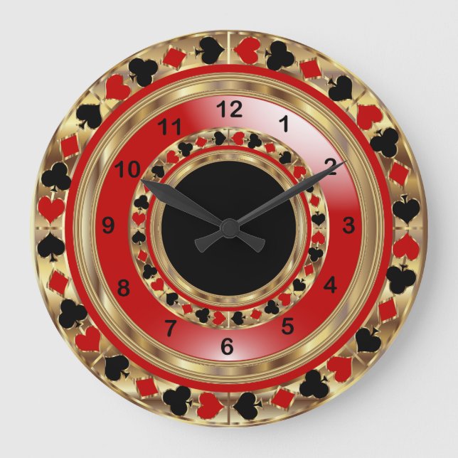 Grande Horloge Ronde Poker en or rouge, noir et métal (Recto)