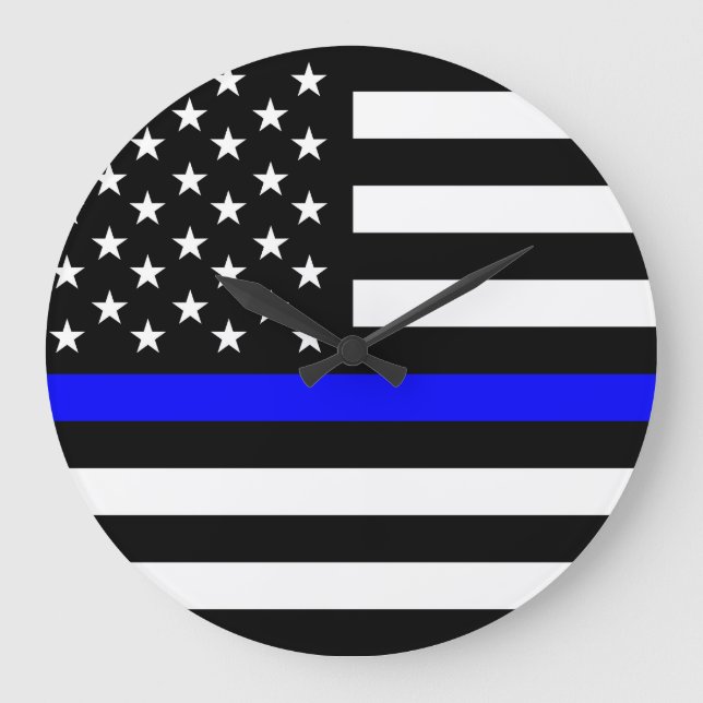 Grande Horloge Ronde police mince ligne bleue drapeau usa etats-unis am (Recto)