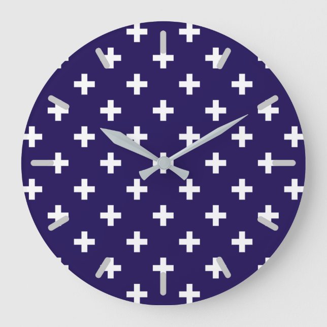 Grande Horloge Ronde Polka blanche croise sur bleu marine (Recto)