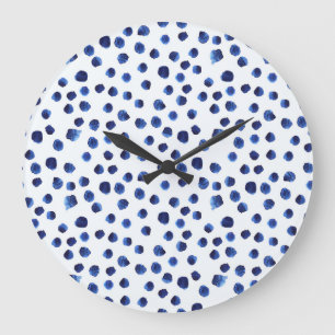 Grande Horloge Ronde Polka Bleue : Aquarelle Point sans joint.