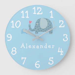 Grande Horloge Ronde Polka Dot Elephants Personnalisés