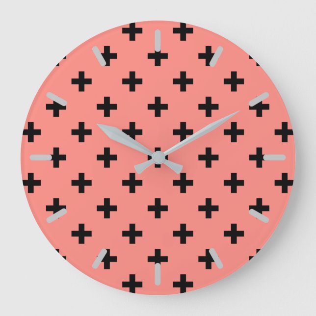 Grande Horloge Ronde Polka noire croise sur pêche (Recto)