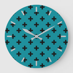 Grande Horloge Ronde Polka noire croise sur turquoise