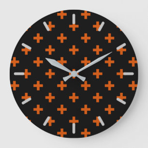 Grande Horloge Ronde Polka orange croise sur noir