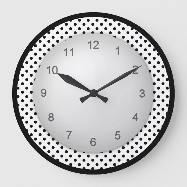 Grande Horloge Ronde Polkadot moderne noir et blanc (Recto)