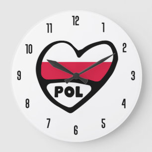 Grande Horloge Ronde Pologne Code pays POL Coeur drapeau