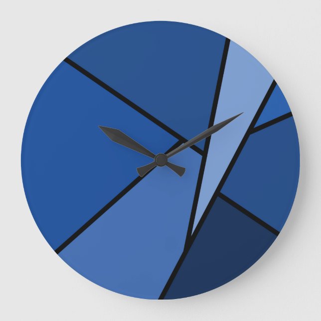 Grande Horloge Ronde Polygones bleus Abstraits (Recto)