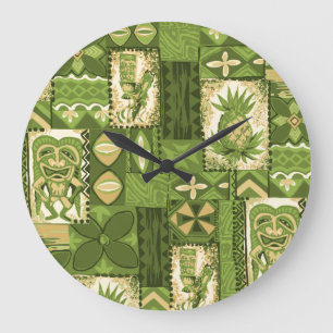 Grande Horloge Ronde Pomaika’i Tiki Tapa Vintage Hawaïen