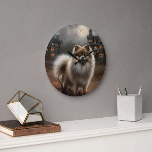 Grande Horloge Ronde Pomeranian Halloween Épouvantable