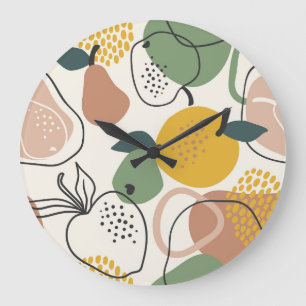 Grande Horloge Ronde Pommes poires : Motif Vintage à main.