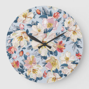 Grande Horloge Ronde Pommier florissant, motif élégant.