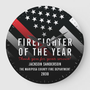 Grande Horloge Ronde Pompier de l'année Employé Red Line Drapeau