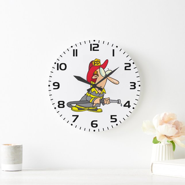 Grande Horloge Ronde Pompier drôle avec réponse d'urgence à tuyau (Créateur téléchargé)