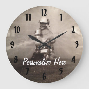 Grande Horloge Ronde Pompier Qui Travaille Les Lignes 