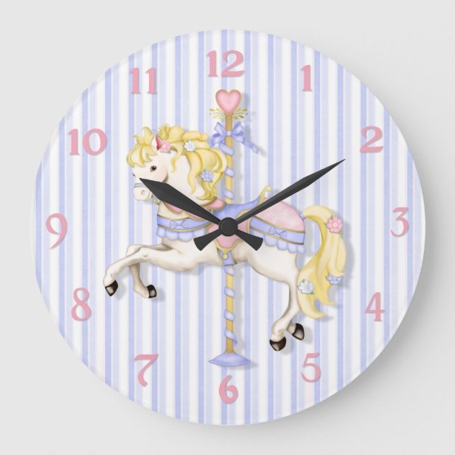 Grande Horloge Ronde Poney en pastel de carrousel (Recto)