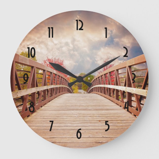 Grande Horloge Ronde Pont rustique en bois dans le pays (Recto)