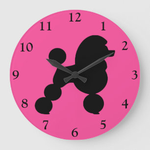 Grande Horloge Ronde Poodle noir sur rose