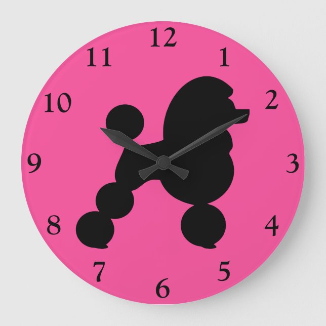 Grande Horloge Ronde Poodle noir sur rose (Recto)